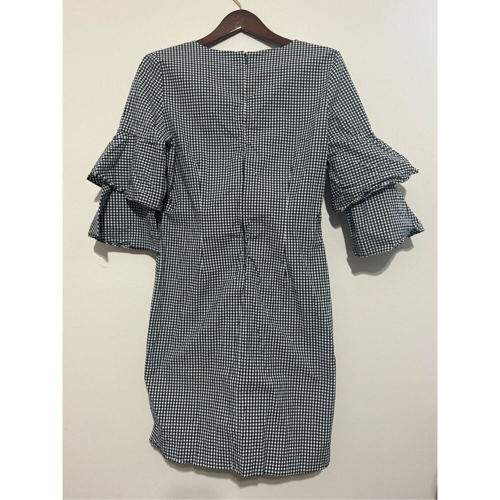 J Mclaughlin Dress Womens Large Black Letty Bell Sleeve Gingham Ruffled Stretch - Picture 6 of 9